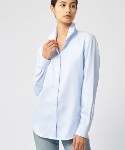 Ginna Tailored Shirt - French Blue Herringbone